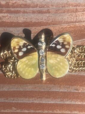 Vintage Sweet Romance Butterfly Bracelet Gold Tone Enamel Rhinestone
